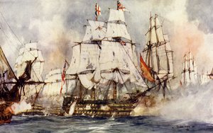 Der Sieg bei Trafalgar. Nelsons Flaggschiff nähert sich der Santissima Trinidad